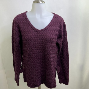 Caryn Vallone M Sweater Purple Pink Tie Basket Weave Knit V-neck Corset‎ Sides